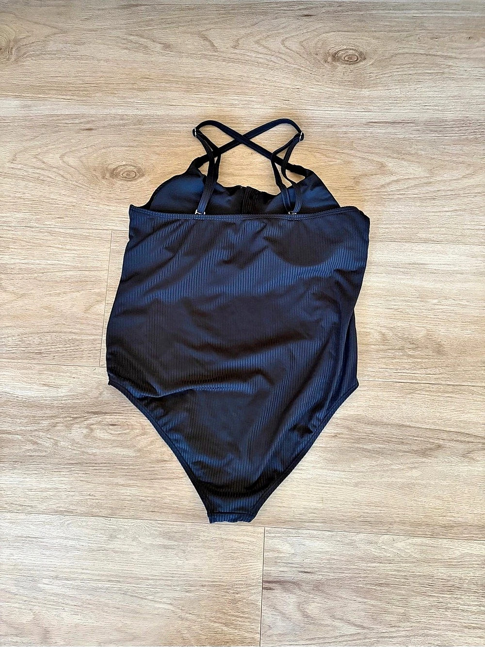 Black Ribbed Button-Front One-Piece - Picture 3 of 5